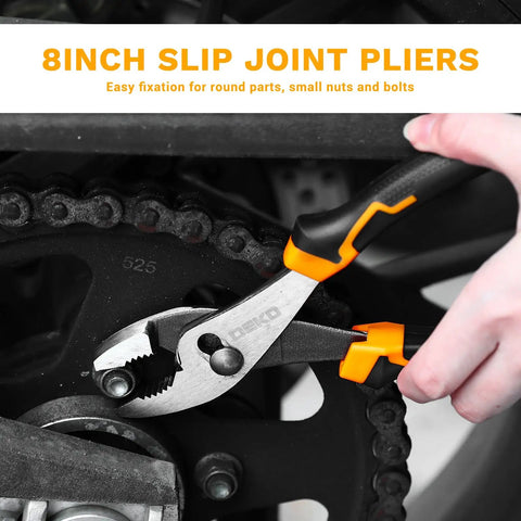 8 inch slip joint pliers in use for small nuts showcasing part of the All In One 6 Piece Pliers Set With 10 Inch Water Pump Pliers 8 Inch Slip Joint Pliers 8 Inch Linesman Pliers 8 Inch Long Nose Pliers 6 Inch Diagonal Pliers And 8 Inch Adjustable Wrench Pro Grade For Home Repair Shop DIY Pros