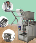 Industrial Grade Game Changer Automatic Paste And Liquid Filling Machine With Quick Mix Hopper For Thick Sauces Honey Olive Oil Vinegar Auto Bag Sealer Plus Cutting System 110V on a wooden floor.