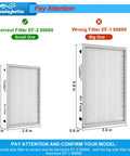 Image showing size comparison of two filters for Kenmore EF-2 86880, highlighting correct and incorrect filter dimensions.