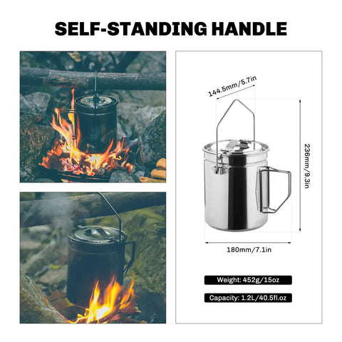 1.2L Stainless Steel Camping Pot With Lockable Lid For Bushcraft And Campfire Cooking SUS304 Durable Build
