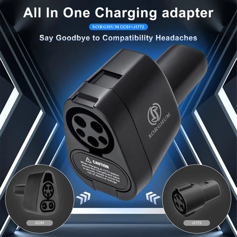Zero Hassle Plug And Go 2 In 1 Ccs And J1772 To Tesla Adapter showing CCS1 and J1772 connectors in a sleek design.