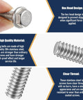 Built Tough 50 Piece Pack Of 5 16 18 By 3 4 Inch 304 Stainless Steel Flanged Bolts with hex head design and clear threads.