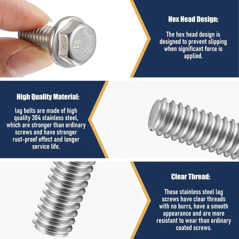 Built Tough 50 Piece Pack Of 5 16 18 By 3 4 Inch 304 Stainless Steel Flanged Bolts with hex head design and clear threads.