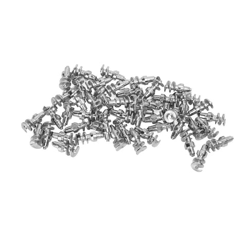 Rock Solid Tungsten Steel Tire Studs 50 Pack Anti Slip Snow Screws for Winter Ice Traction, showing metal snow screws on white background.