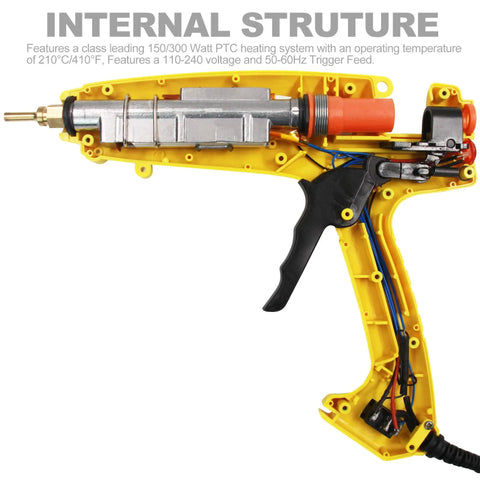 Internal structure of 300W Industrial Hot Glue Gun With Adjustable Switch showing heating system and wiring.