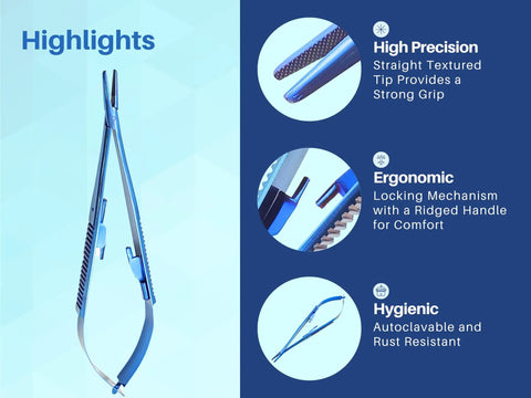 Image showing a Castroviejo Micro Precise Needle Suture Holder with 5.5 inch straight tip and tungsten carbide jaws for superior grip.