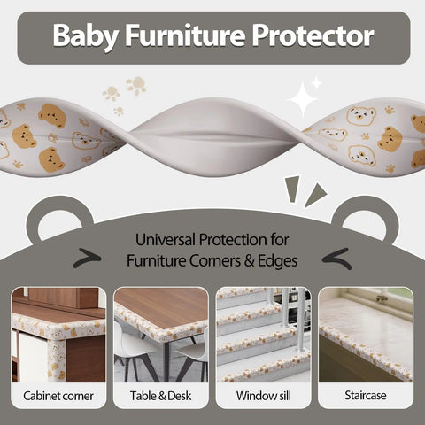 Heavy Duty Baby Proofing Edge Protectors 6.5Ft Super Dense Soft Rubber Foam Furniture Bumper Guards on cabinets and tables.