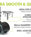 2 Inch Floor Protector Rubber Caster Wheels Set Of 4 With 5 Sixteenth Inch Stem Or Top Plate Mounting for hard floors