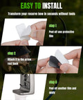 Installation steps for 8 Pack Recurve Bow Arrow Rest for Right Hand Archers, showing adhesive application process.