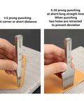 Demonstrating pro-grade leather chisel and pricking iron set with varied prong spacing for French-style stitching on leather.