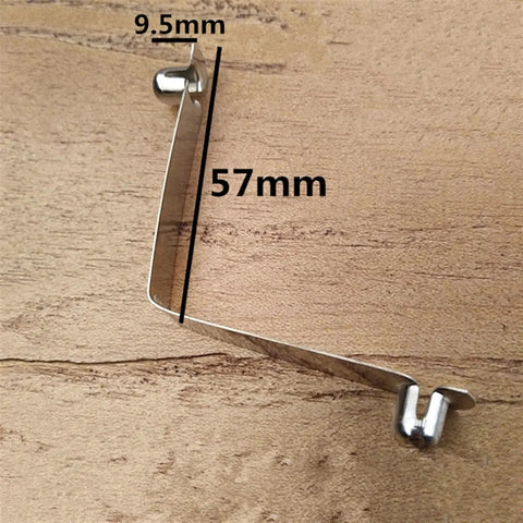 8mm Diameter V Shape Double Hollow Button Kayak Paddle Snap Spring Clip on wood surface, 9.5mm width, 57mm length