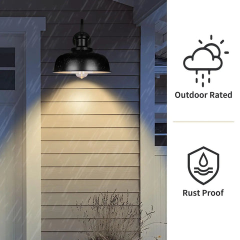 Solar Barn Light For Outdoor Use Dusk To Dawn Outdoor Wall Sconce With Solar Power No Wiring Hassle Rustic Industrial Exterior Lighting For Garage Shed Farmhouse Look