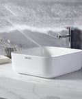 Square Ceramic Vessel Sink For Bathroom 15 By 15 Inch Above Counter White Vanity Basin With Pop Up Drain, Dope Modern European Style