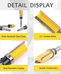 Pattern Flush Trim Router Bit Set With Quarter Inch Shank And Half Inch Cutting Diameter, showing solid steel body and carbide blade.