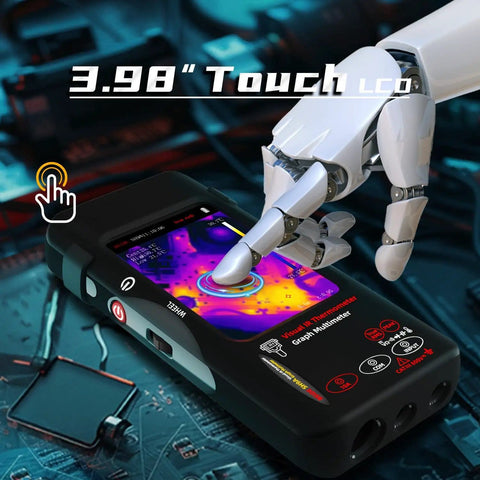 Robot hand using Thermal Imaging Multimeter With Macro Lens And Date Recorder 428x320 IR Resolution 15 Palettes 20000 Counts