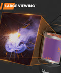 Auto Darkening Welding Helmet With Large 3.94 By 3.82 Inch Viewing Screen, showing clear weld sparks.