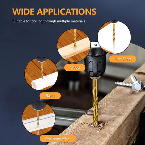 Top Shelf 8 Piece Metric HSS Drill Bit Set For Wood And Plastic With Heavy Duty Yellow Index Case 3mm To 10mm Break Resistant Bits in use on wood, plastic, iron sheet, and aluminum alloy.