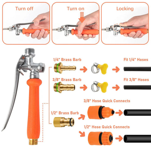 Heavy Duty 44 Inch Sprayer Wand For One Half Inch Hose Quick Connectors Stainless Steel With Built In Shutoff Valve Brass Barb Tips