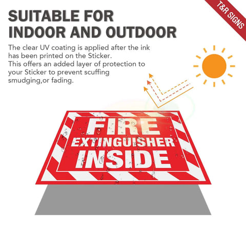 Fire Extinguisher Inside Sign Stickers 10 Pack 5 By 4 Inches Self Adhesive Vinyl Reflective UV Resistant Waterproof