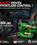 Rolling Mechanic Seat With 3 Drawers And Tool Tray 350 Lbs Capacity Green Heavy Duty Metal Frame Padded Cushion For Home Garage Auto Shop On Wheels With Locking Casters And Durable Steel Construction For Long Lasting Use shown with tools in garage
