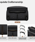 16 Inch Underseat Carry On Luggage With Wheels Softside Lightweight And Compact Travel Bag For Pilots And Crew, bottom view.