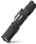 Tac 1AA LED Tactical Flashlight With Clip Water Resistant EDC Light For Emergencies And Camping Pocket Size Everyday Carry With Batteries Included Pack Of 1, featuring black aluminum body with clip