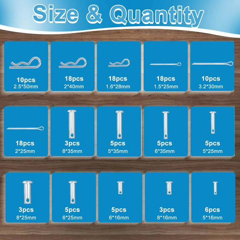 132 Piece Galvanized Steel Clevis Pins Set With 15 Sizes Heavy Duty Assortment Kit For Trailers Tractors Trucks Snow Plows
