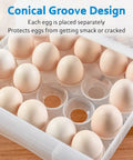 Fridge Egg Storage Organizer With 60 Grid Slots Space Saving Egg Holder showcasing conical groove design and egg placement.