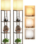 2 Pack Rustic Brown Floor Lamp With Shelves For Living Room Corner Etagere Style Standing Organizer Tower 63 Inch Tall