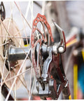 Mechanical Bike Disc Brake Kit Front And Rear Upgrade With 160mm Rotors, Forged Aluminum Calipers, detailed view of rear caliper.