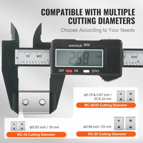 Dude, check out these bad-ass VEVor Electric Rebar Cutter Replacement Blades showing compatibility with multiple cutting diameters.