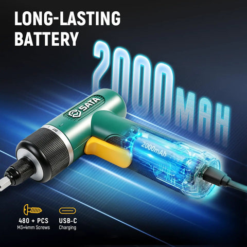 Cordless Screwdriver Set With 32 Pieces, 3.7V Power, USB C Rechargeable 2000mAh Battery shown charging