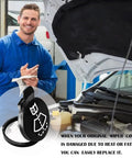 Mechanic holding cloth beside GM car with hood open. Foreground of Premium Windshield Washer Fluid Reservoir Cap Replacement For GM Cars Easy Fit For Camaro Silverado Cruze Malibu Regal Sonic And More 2010 2016 Models Leakproof Durable Cap With Secure Seal.