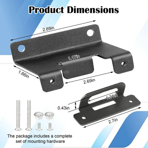 Vehicle Side 4 Way Flat Trailer Wiring Harness Mounting Bracket Kit with dimensions and hardware shown.
