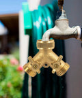 Solid Brass Garden Hose Splitter 2 Way Y Valve With Ergonomic Handles For Easy Grip, Perfect For Arthritis, Includes 2 Rubber Washers And Durable Brass Construction on outdoor faucet