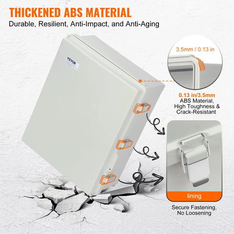 Weatherproof Junction Box Made From Heavy Duty ABS With Sturdy Hinged Lid And Stainless Steel Lock, IP67 Rated Outdoor Box