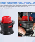 Close-up of Must-Have 14-Piece Universal Fork Seal Driver Tool Kit with red and black adapter for precise installation on bikes.