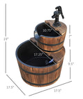 Go-To Wood Freestanding Two Tier Waterfall Barrel Fountain with Electric Pump for Garden Decor, classic faucet design.