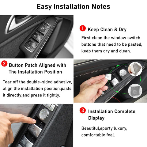 Installation guide for Mercedes Benz Window Switch Button Trim Covers Replacement Kit on door panel