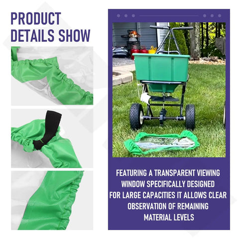 Spreader Hopper Cover Replacement For Lesco 80 Pound Walk Behind Fertilizer Spreader Waterproof Green Cover With Seams Technology Durable All Weather Shield Fits 101186 091186 705699 displayed with features.