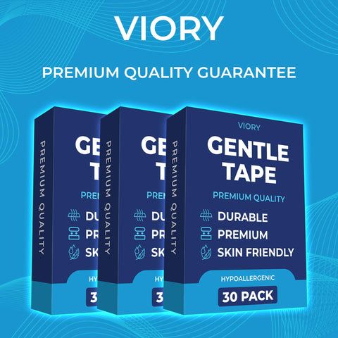 Gentle Tape 30 Pack Pain Free Removal Hypoallergenic Latex Free Cotton Medical Tape boxed set on blue background