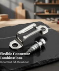 Heavy Duty Invisible Furniture Connectors For Cabinet Assembly And DIY Woodworking 100 Pcs Silver joint clamp with screw on black surface.