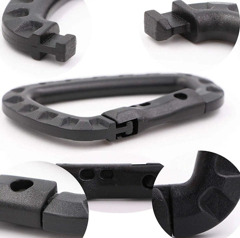 Close-up of Grab-And-Go Lightweight Polymer Carabiner Keychain Set Of 10 with Durable D Ring Clips showing details and quick lock.