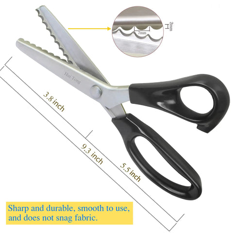Heavy Duty Pinking Shears with Serrated and Scalloped Blades in 3mm 5mm and 7mm for Fabric Zigzag Cut Scissors for Denim Leather Silk Hand Sharpened by Pro Grade Craftsmen, 3.8 inch