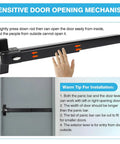 Illustration of Black Panic Bar Exit Device 27.5 Inch With Exterior Lever for wood and metal doors showing operation and installation tips.