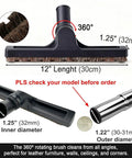 16 Piece Universal Vacuum Attachments Kit For Shop Vac Accessories With 12-inch rotating brush, 1.25-inch diameter shown.