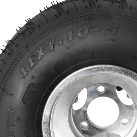 Close-up of 11x7.10-5 racer tire with 5 inch wheel for Heavy Duty 32 Inch Go Kart Rear Live Axle Kit, showing tire details
