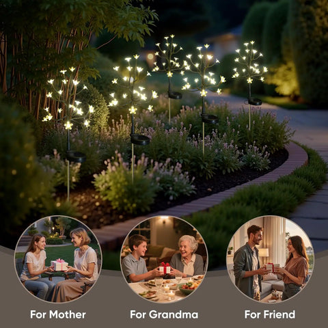 Pink Solar Flower Lights 48 LED Outdoor Garden Stakes 4 Pack IP65 Waterproof Decor for Pathway Yard Lawn Patio Walkway and Borders