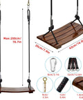 Heavy Duty Wood Swing Seat Carbonized Outdoor Swing For Adults And Kids, 16.9 By 7.9 By 0.5 Inches, 440 Lb Load, shown with rope and hardware