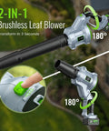 Cordless Leaf Blower With 680 CFM, 2x 4.0Ah Batteries, rotatable 180-degree handle, close-up of adjustment button.